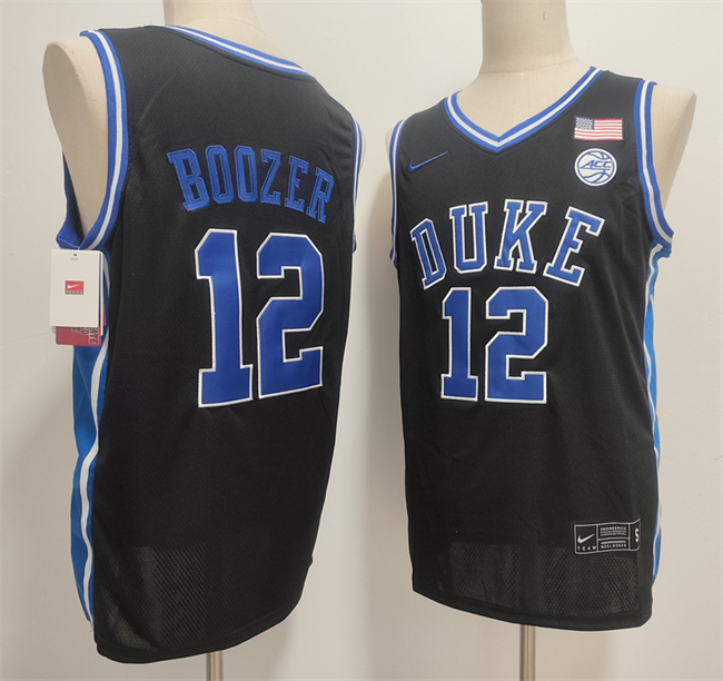 Men's Black Duke Blue Devils #12 Cameron Boozer Stitched Basketball Jersey